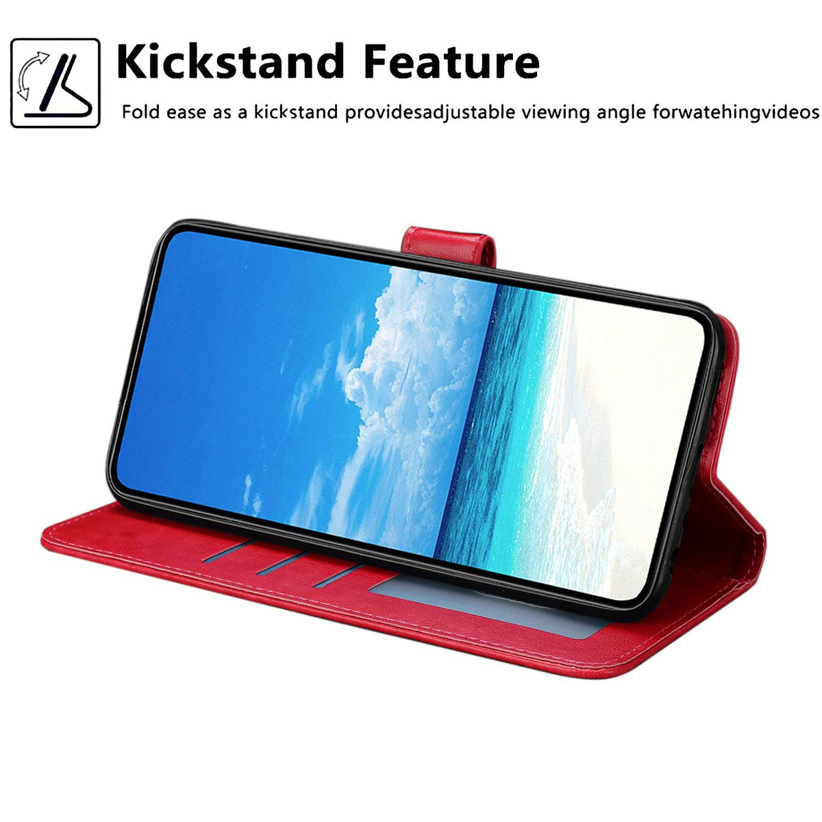 Compatible with iPhone 18 Pro Sunflower Embossed Vegan Leather Phone Case with Small Black Rope - Red