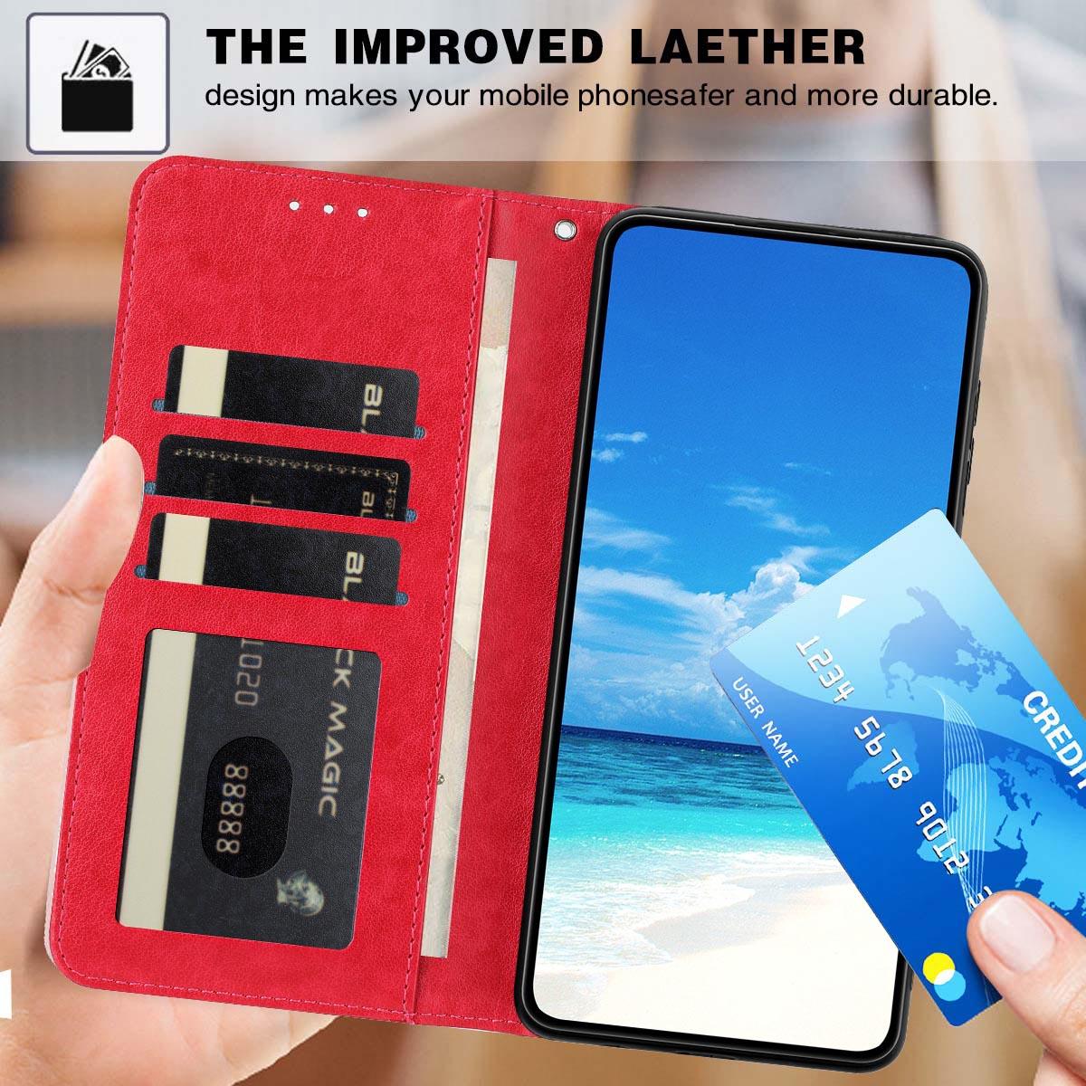 Compatible with iPhone 18 Pro Sunflower Embossed Vegan Leather Phone Case with Small Black Rope - Red