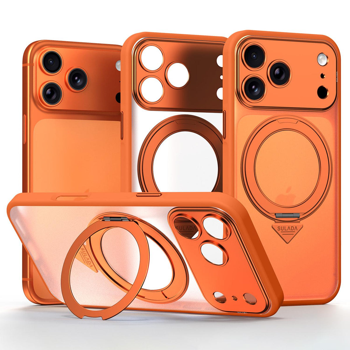 Compatible with iPhone 18 Pro Max SULADA TransCompatible withms Into 17 Pro Semi-Transparent Matte Rotation Magnetic Holder Phone Case - Orange