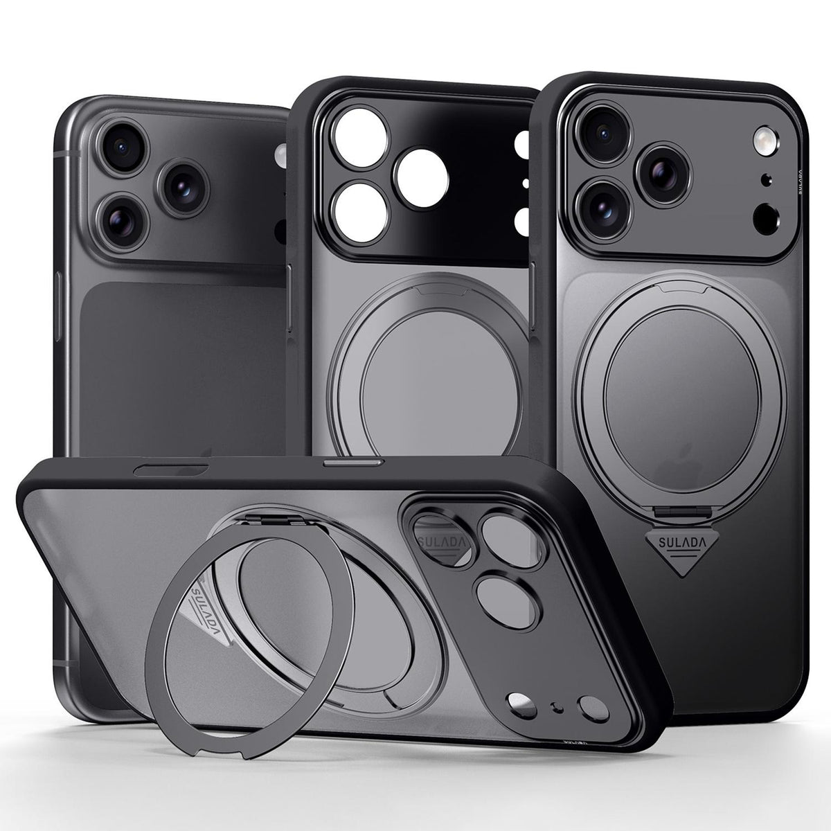 Compatible with iPhone 18 Pro Max SULADA TransCompatible withms Into 17 Pro Semi-Transparent Matte Rotation Magnetic Holder Phone Case - Black
