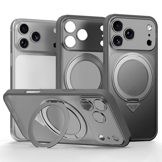 Compatible with iPhone 18 Pro Max SULADA TransCompatible withms Into 17 Pro Semi-Transparent Matte Rotation Magnetic Holder Phone Case - Gray