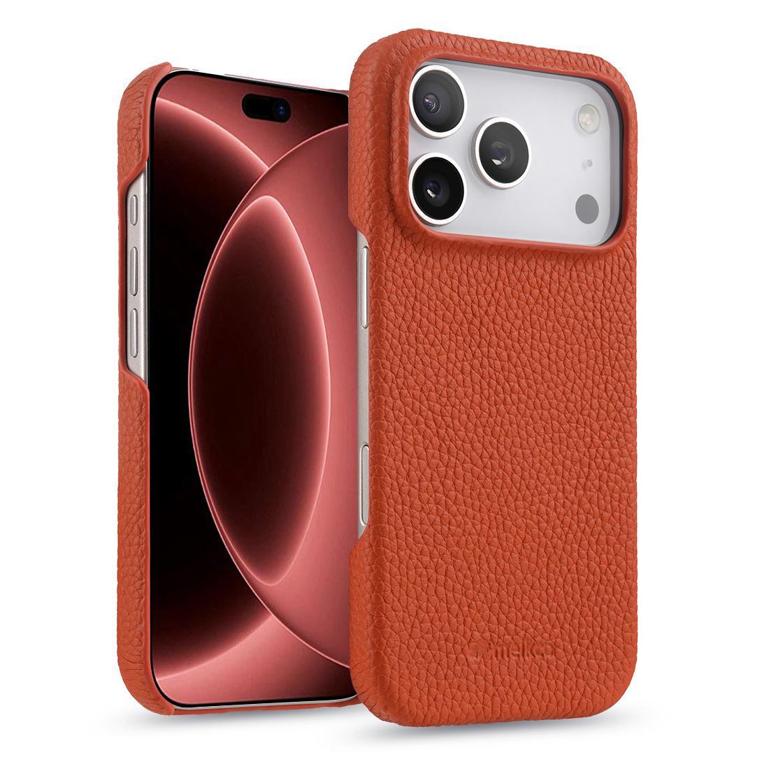 Compatible with iPhone 18 Pro Max melkco Litchi Texture Magnetic Half Coverage  Leather Phone Case - Orange