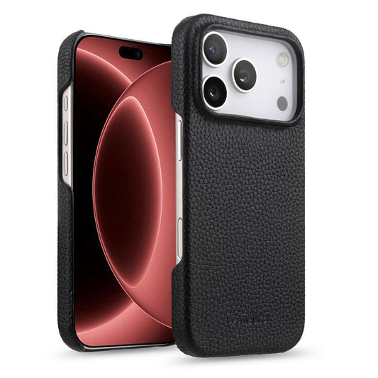 Compatible with iPhone 18 Pro Max melkco Litchi Texture Magnetic Half Coverage  Leather Phone Case - Black