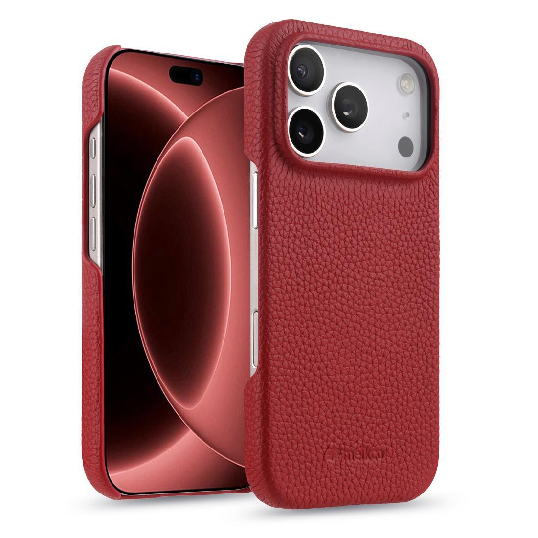 Compatible with iPhone 18 Pro Max melkco Litchi Texture Magnetic Half Coverage  Leather Phone Case - Red