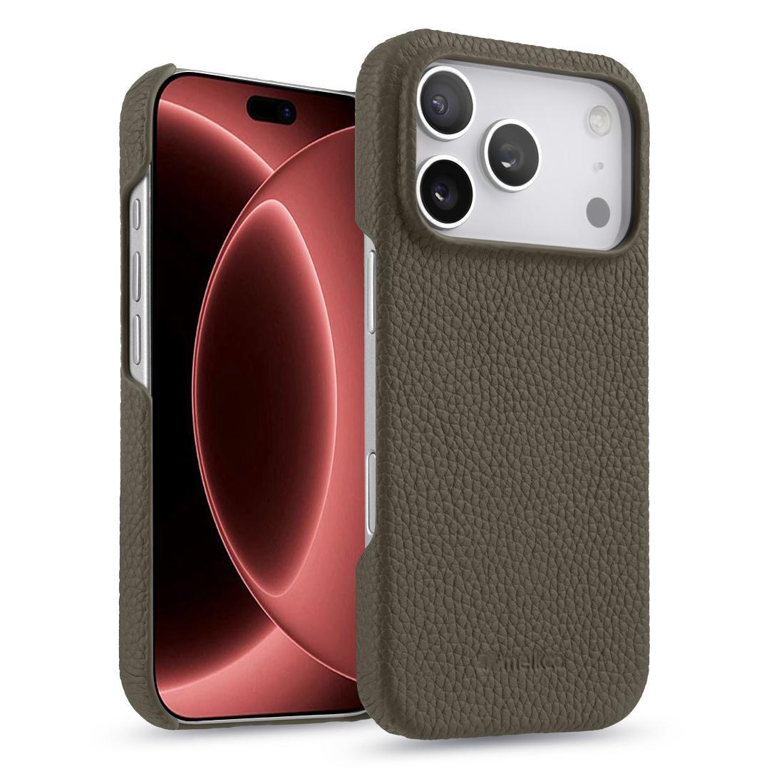 Compatible with iPhone 18 Pro Max melkco Litchi Texture Magnetic Half Coverage  Leather Phone Case - Grey