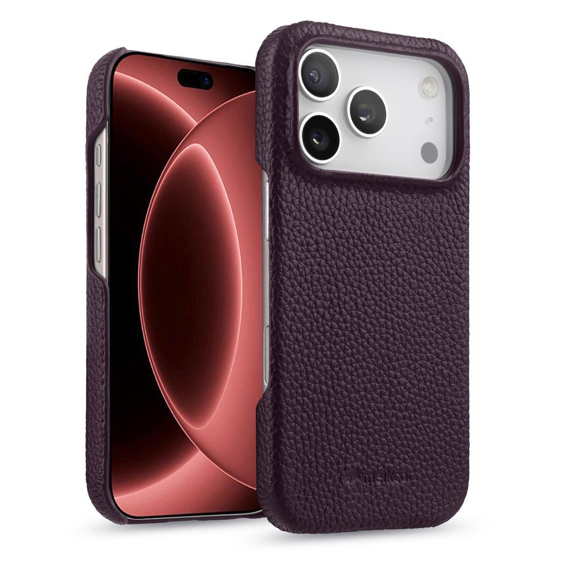 Compatible with iPhone 18 Pro Max melkco Litchi Texture Magnetic Half Coverage  Leather Phone Case - Dark Purple