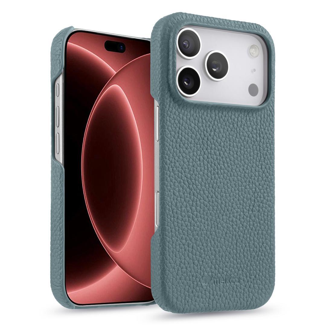 Compatible with iPhone 18 Pro Max melkco Litchi Texture Magnetic Half Coverage  Leather Phone Case - Light Blue