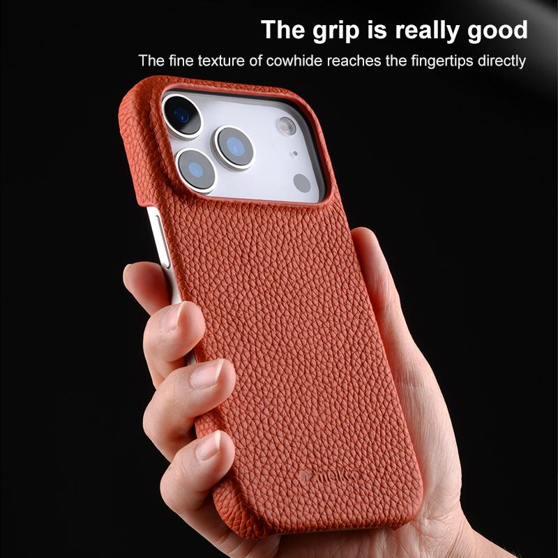 Compatible with iPhone 18 Pro Max melkco Litchi Texture Magnetic Half Coverage  Leather Phone Case - Orange