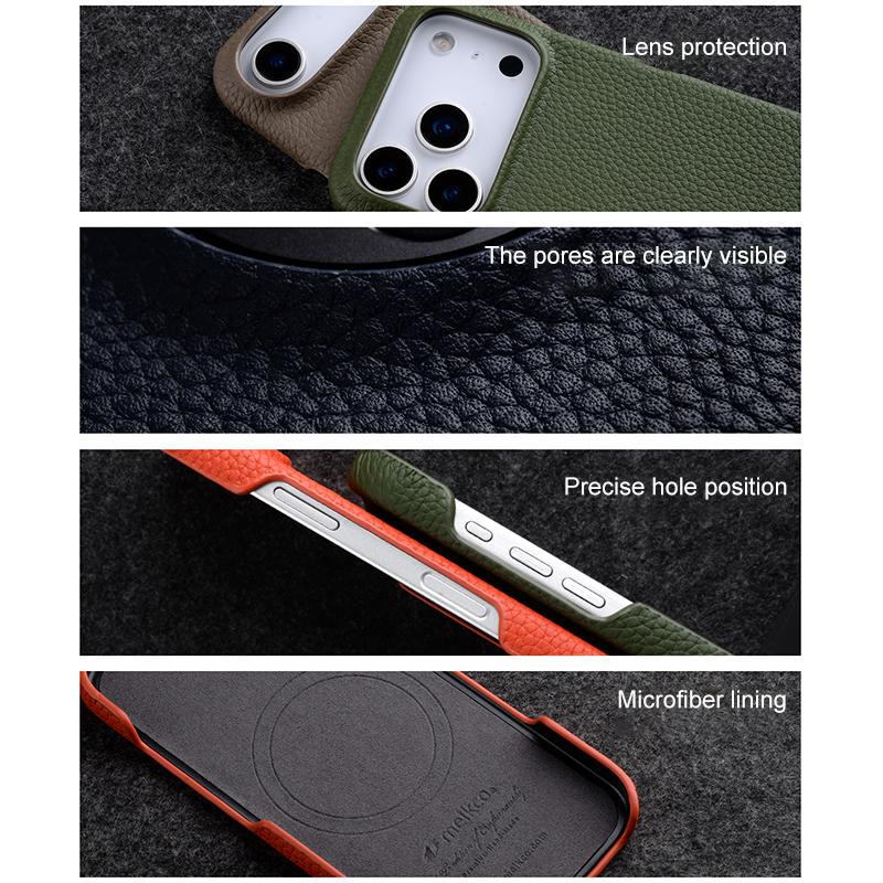 Compatible with iPhone 18 Pro Max melkco Litchi Texture Magnetic Half Coverage  Leather Phone Case - Black