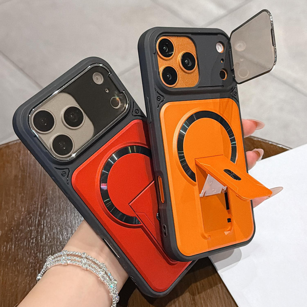Compatible with iPhone 18 Pro Max Shockproof Lens Cover Magnetic Phone Case with Hidden Holder - Black