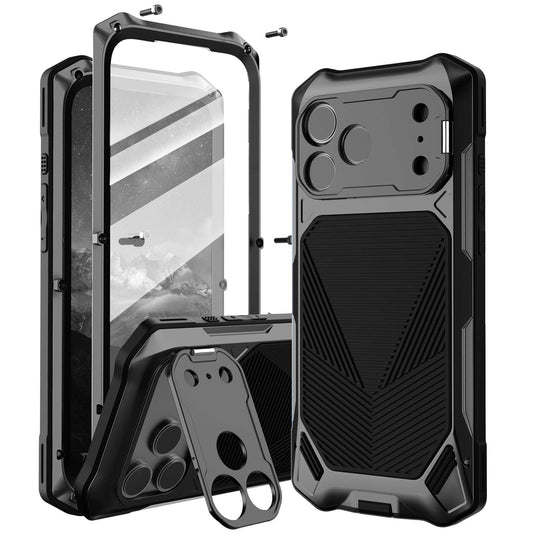 Compatible with iPhone 18 Pro Max Metal Armor Construction IP65 Waterproof Magnetic Phone Case - Black