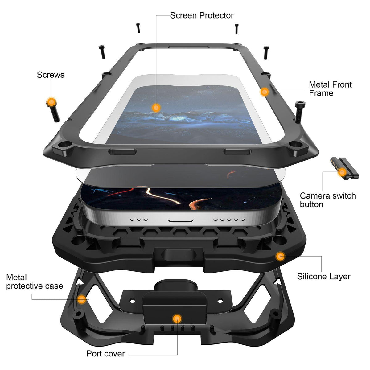 Compatible with iPhone 18 Pro Max Metal Armor Construction IP65 Waterproof Magnetic Phone Case - Black