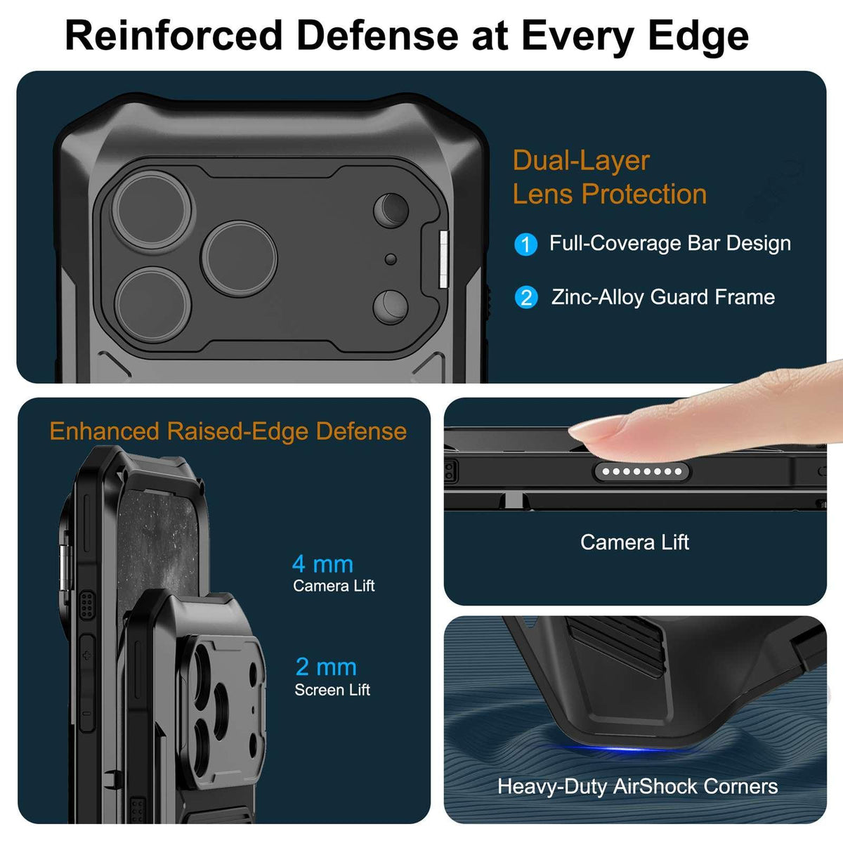 Compatible with iPhone 18 Pro Max Metal Armor Construction IP65 Waterproof Magnetic Phone Case - Black