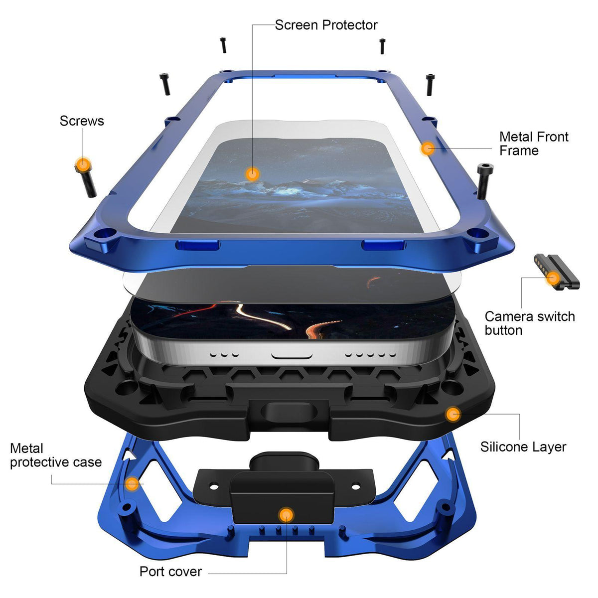 Compatible with iPhone 18 Pro Max Metal Armor Construction IP65 Waterproof Magnetic Phone Case - Blue