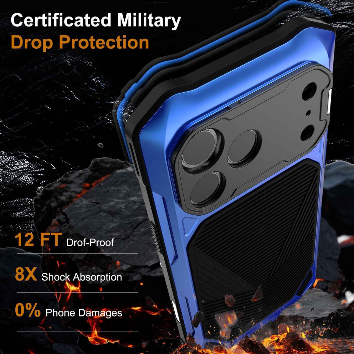 Compatible with iPhone 18 Pro Max Metal Armor Construction IP65 Waterproof Magnetic Phone Case - Blue