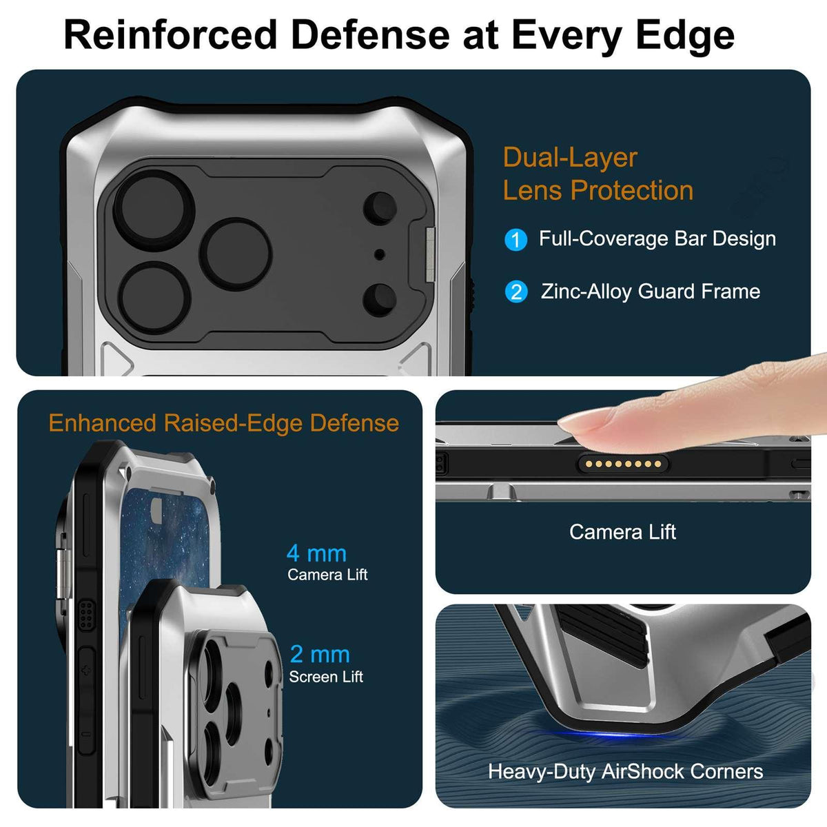 Compatible with iPhone 18 Pro Max Metal Armor Construction IP65 Waterproof Magnetic Phone Case - Silver