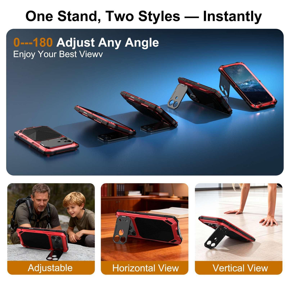 Compatible with iPhone 18 Pro Metal Armor Construction IP65 Waterproof Magnetic Phone Case - Red