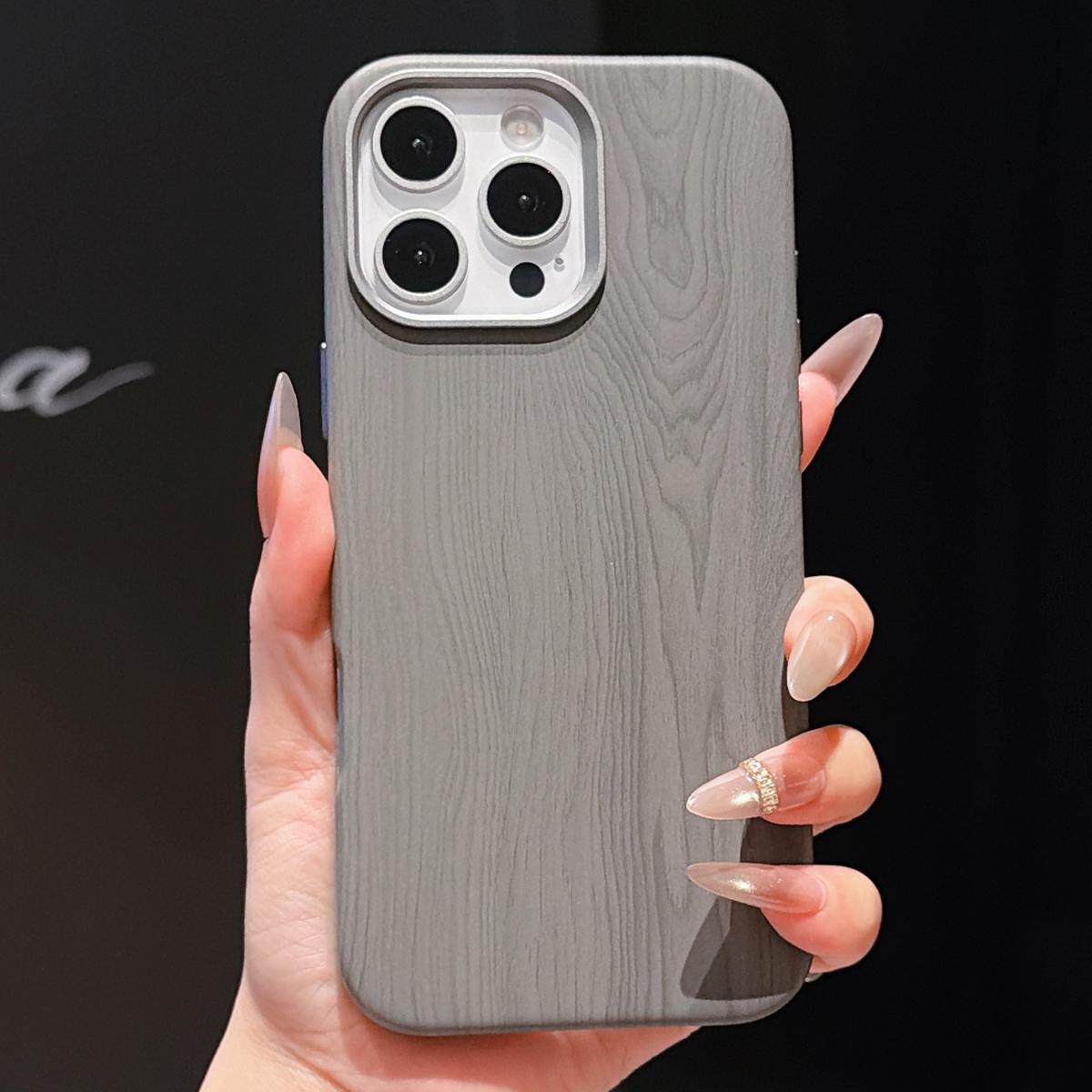Compatible with iPhone 18 Pro & 17 Pro Wood Grain Full Coverage Magnetic Phone Case - Grey