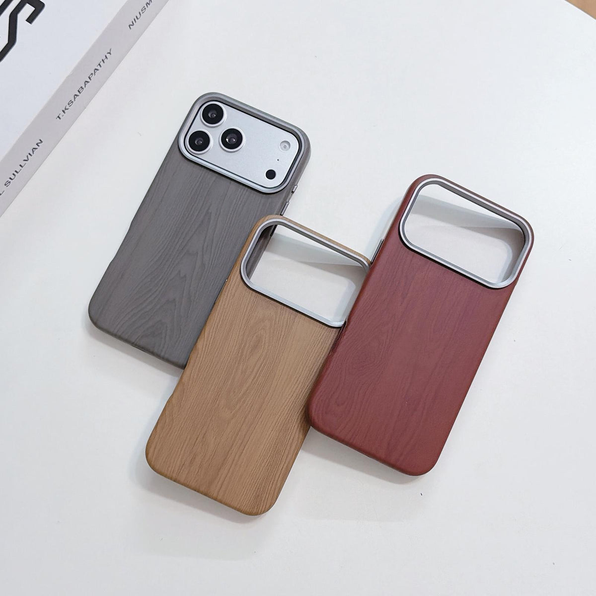 Compatible with iPhone 18 Pro & 17 Pro Wood Grain Full Coverage Magnetic Phone Case - Grey