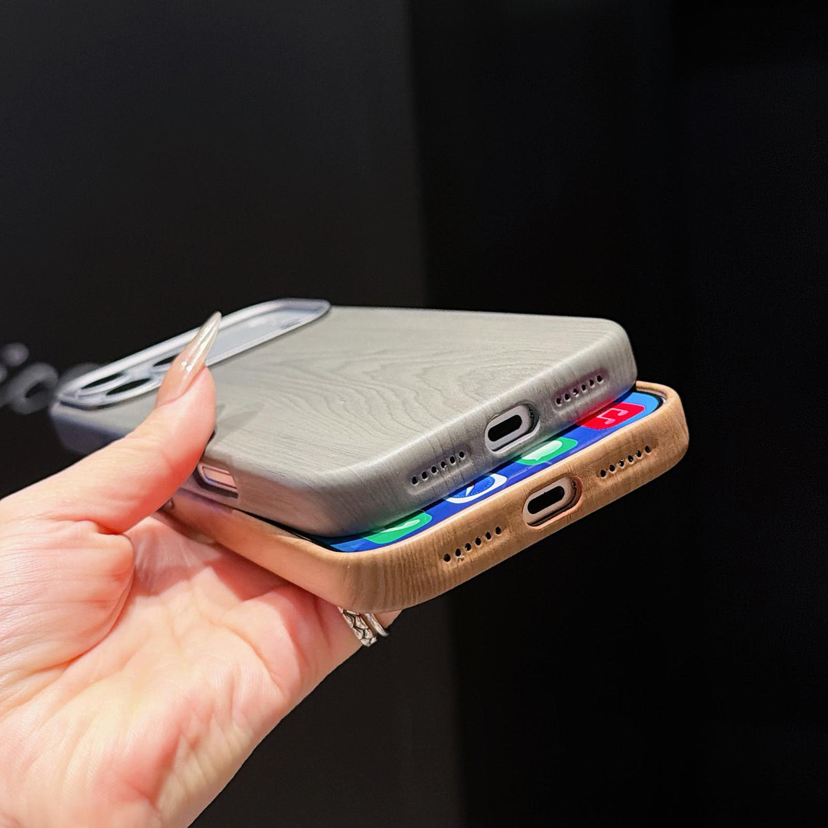 Compatible with iPhone 18 Pro Max & 17 Pro Max Wood Grain Full Coverage Magnetic Phone Case - Grey
