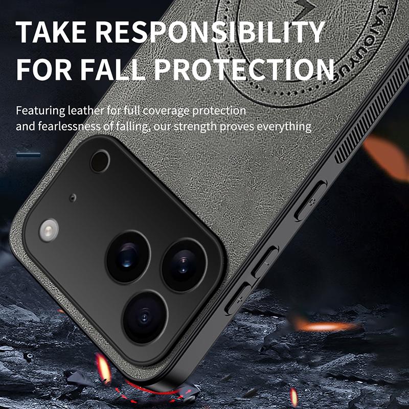 Compatible with iPhone 18 Pro Max WANLONFENG SD Series Nappa Texture Magnetic Phone Case - Black