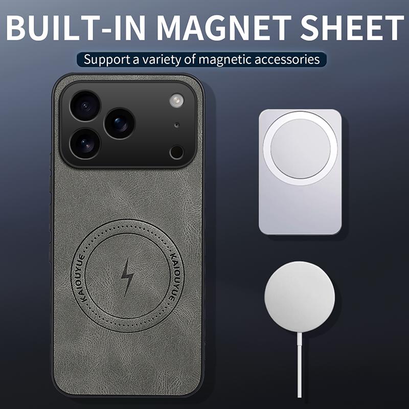 Compatible with iPhone 18 Pro Max WANLONFENG Nappa Texture Magnetic Phone Case with 2pcs Screen Films - Blue