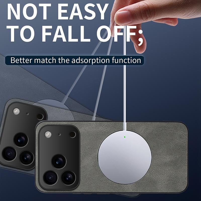 Compatible with iPhone 18 Pro Max WANLONFENG Nappa Texture Magnetic Phone Case with 2pcs Screen Films - Blue