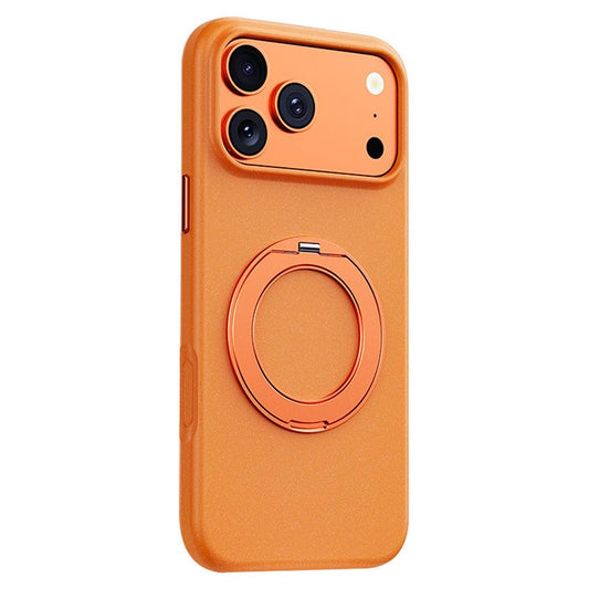 Compatible with iPhone 18 Pro Max & 17 Pro Max Boundless Series Rock Sand Magnetic Phone Case with 360 Degree Rotating Alloy Stand - Orange