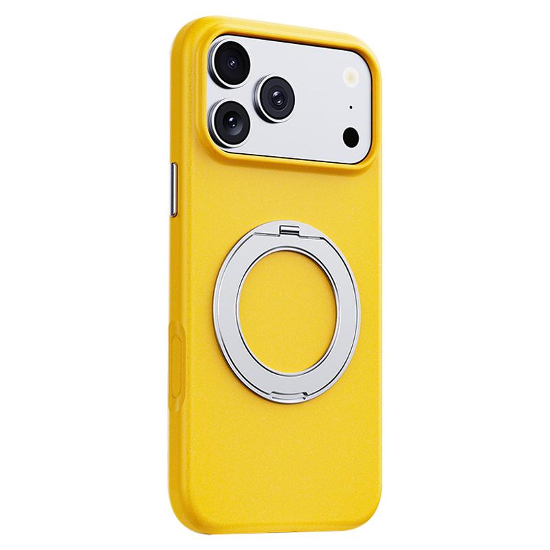 Compatible with iPhone 18 Pro Max & 17 Pro Max Boundless Series Rock Sand Magnetic Phone Case with 360 Degree Rotating Alloy Stand - Yellow