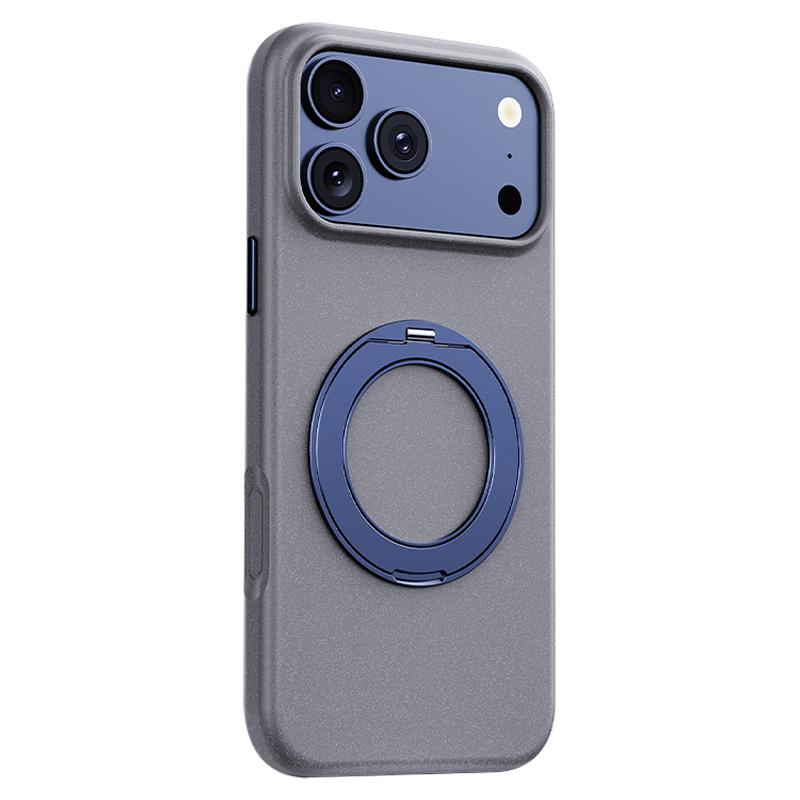 Compatible with iPhone 18 Pro Max & 17 Pro Max Boundless Series Rock Sand Magnetic Phone Case with 360 Degree Rotating Alloy Stand - Grey