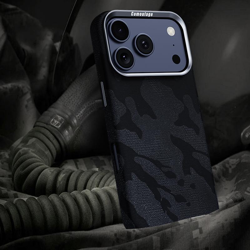 Compatible with iPhone 18 Pro & 17 Pro Camouflage Full Coverage Magnetic Shockproof Phone Case - Black