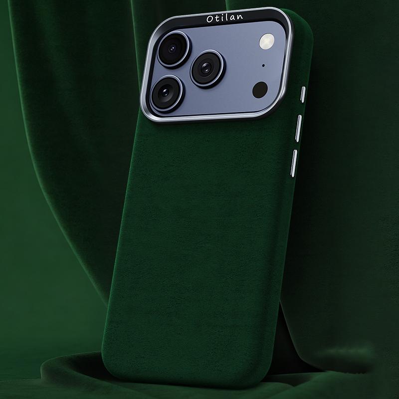 Compatible with iPhone 18 Pro Max & 17 Pro Max Ottilan Series Full Coverage Magnetic Microfiber Leather PC Phone Case - Dark Green