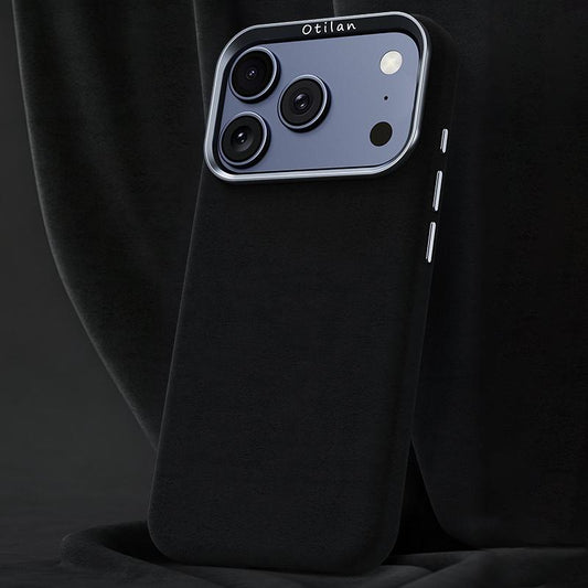 Compatible with iPhone 18 Pro Max & 17 Pro Max Ottilan Series Full Coverage Magnetic Microfiber Leather PC Phone Case - Black