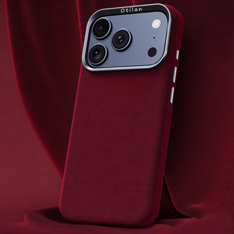 Compatible with iPhone 18 Pro Max & 17 Pro Max Ottilan Series Full Coverage Magnetic Microfiber Leather PC Phone Case - Red