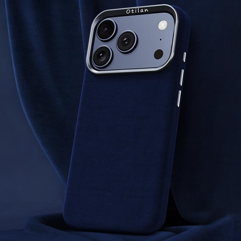 Compatible with iPhone 18 Pro Max & 17 Pro Max Ottilan Series Full Coverage Magnetic Microfiber Leather PC Phone Case - Navy Blue