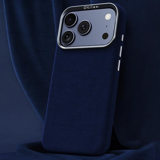 Compatible with iPhone 18 Pro Max & 17 Pro Max Ottilan Series Full Coverage Magnetic Microfiber Leather PC Phone Case - Navy Blue