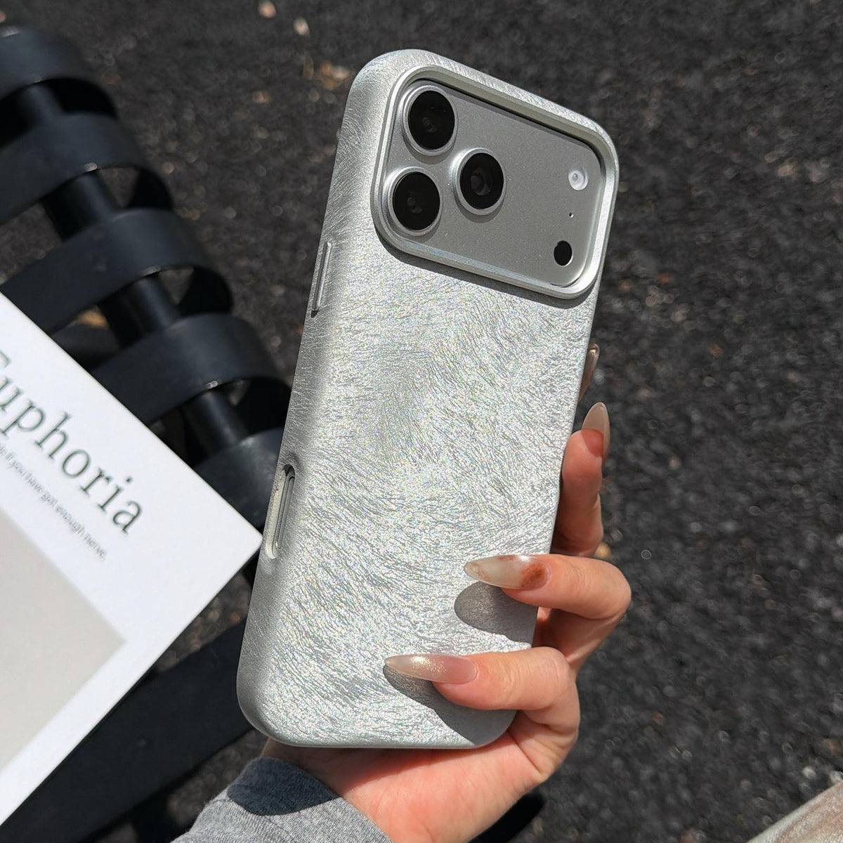Compatible with iPhone 18 Pro Max & 17 Pro Max Horsehair Pattern Magnetic Full Coverage TPU Phone Case - Silver