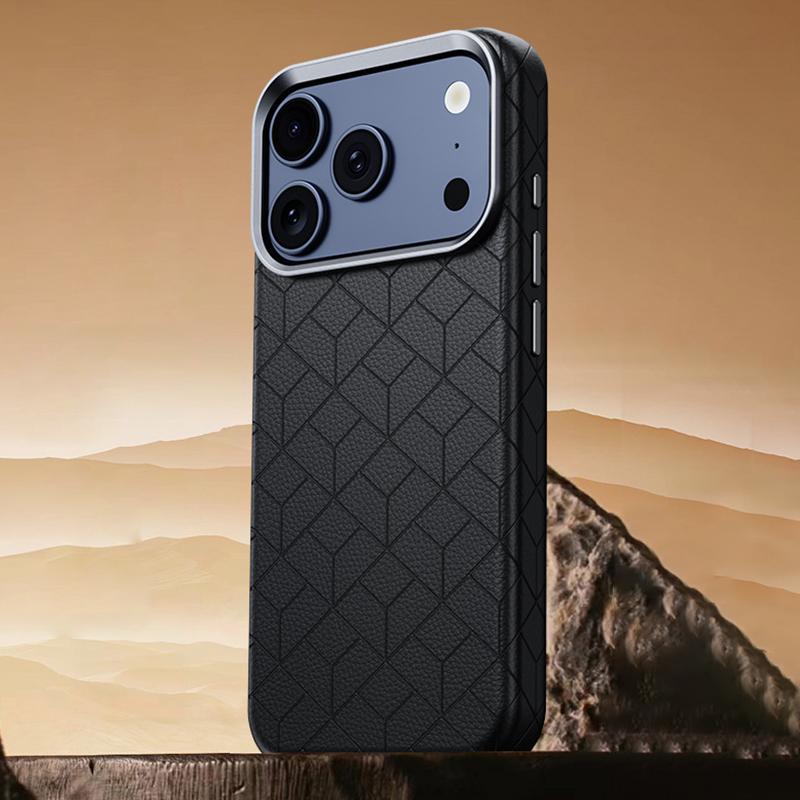 Compatible with iPhone 18 Pro Max & 17 Pro Max Rubik Cube Series Embossed Grid Pattern Magnetic Phone Case - Black