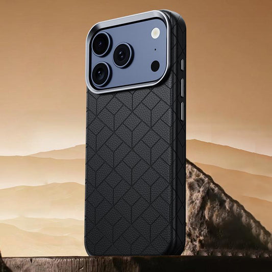 Compatible with iPhone 18 Pro Max & 17 Pro Max Rubik Cube Series Embossed Grid Pattern Magnetic Phone Case - Black