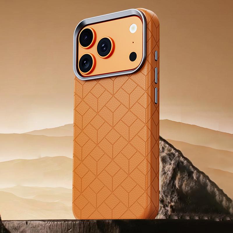 Compatible with iPhone 18 Pro Max & 17 Pro Max Rubik Cube Series Embossed Grid Pattern Magnetic Phone Case - Brown