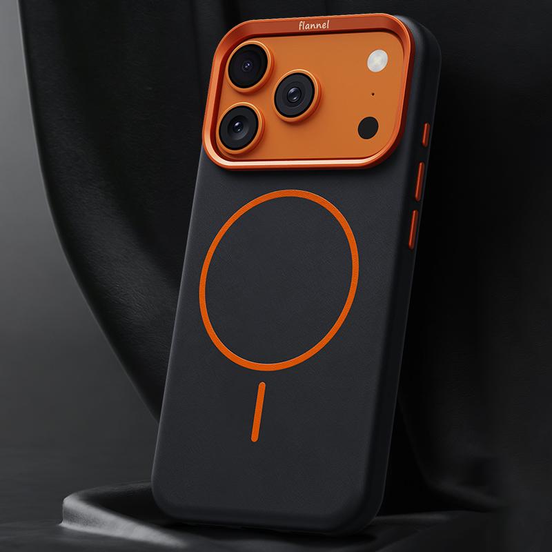 Compatible with iPhone 18 Pro Max & 17 Pro Max Elephant Leather Full Coverage Magnetic Microfiber Leather PC Phone Case - Black