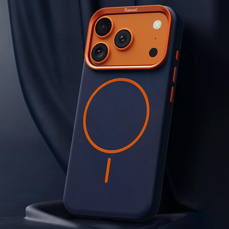 Compatible with iPhone 18 Pro & 17 Pro Elephant Leather Full Coverage Magnetic Microfiber Leather PC Phone Case - Blue