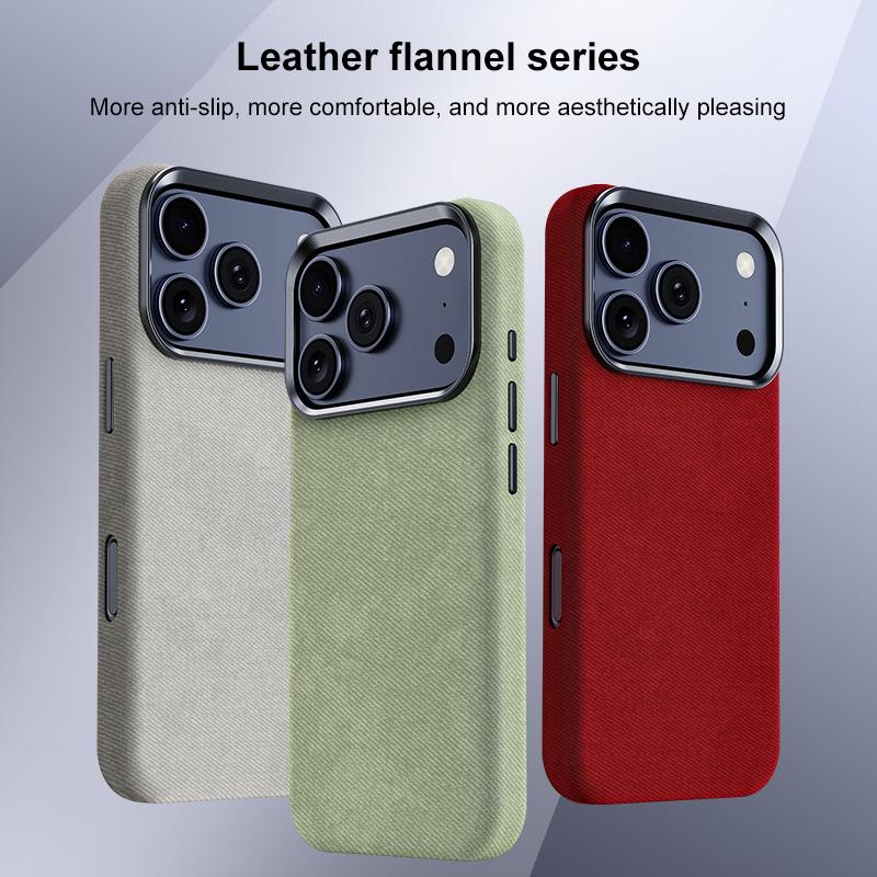 Compatible with iPhone 18 Pro Max & 17 Pro Max Flannel Textured Magnetic Full Coverage Phone Case - Brown