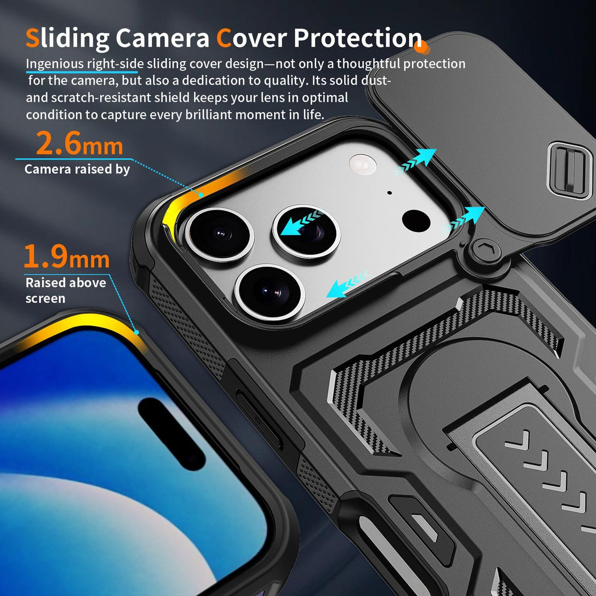 Compatible with iPhone 18 Pro Max Slid Camera Shield Invisible Holder PC Dual-Layer TPU Phone Case - Black