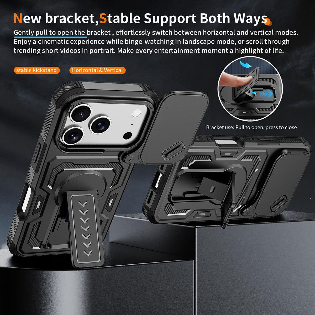 Compatible with iPhone 18 Pro Max Slid Camera Shield Invisible Holder PC Dual-Layer TPU Phone Case - Black