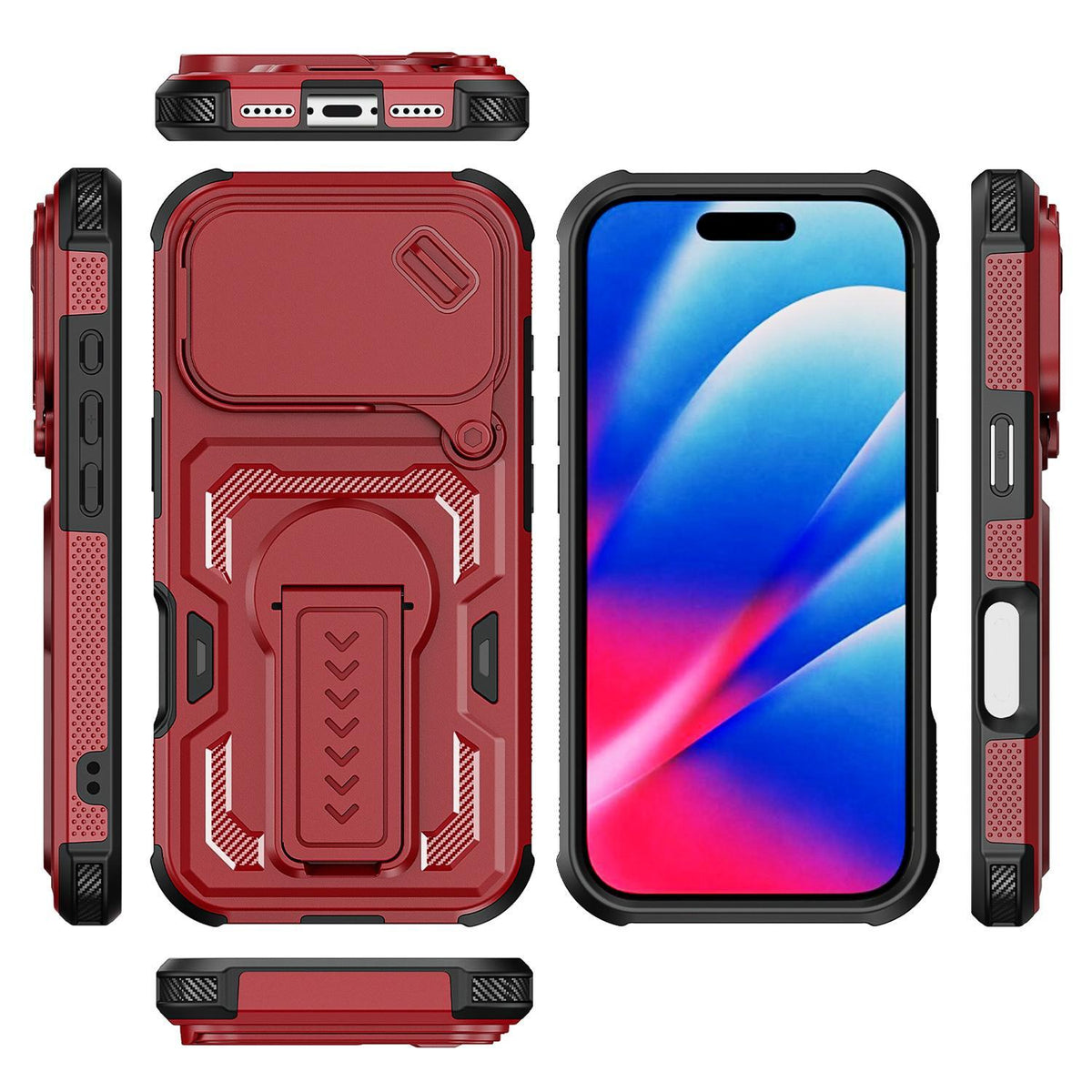 Compatible with iPhone 18 Pro Max Slid Camera Shield Invisible Holder PC Dual-Layer TPU Phone Case - Red