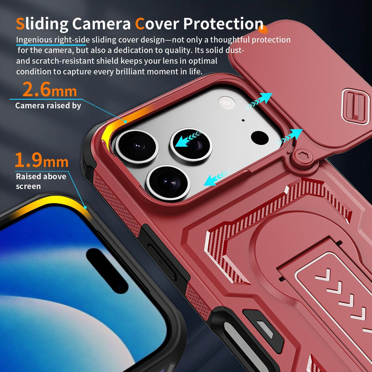 Compatible with iPhone 18 Pro Max Slid Camera Shield Invisible Holder PC Dual-Layer TPU Phone Case - Red
