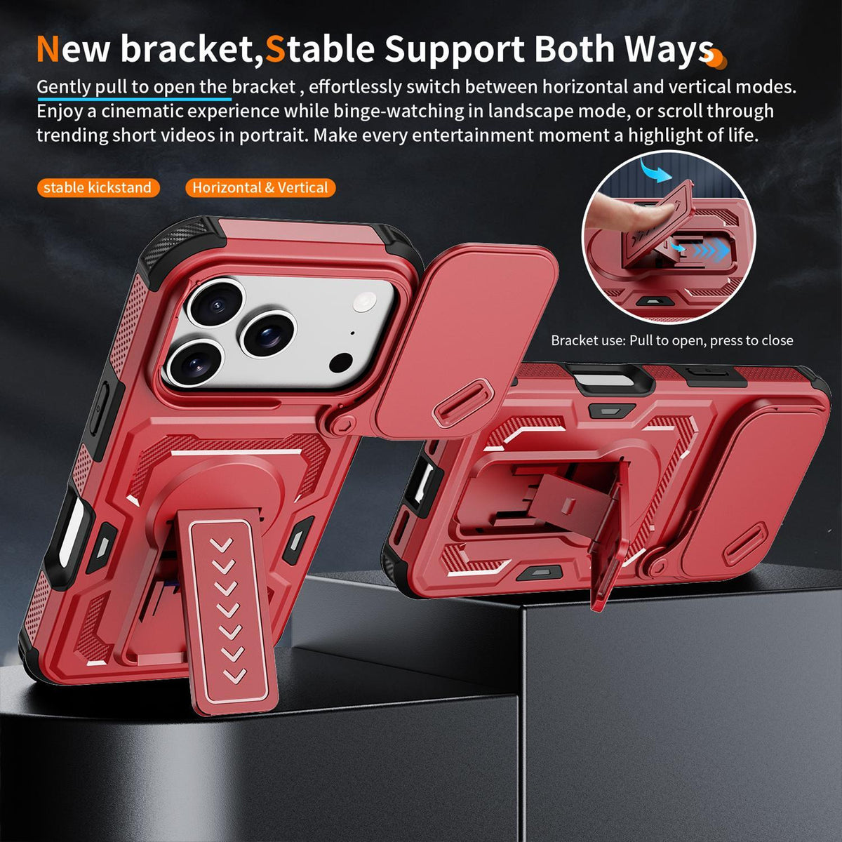 Compatible with iPhone 18 Pro Max Slid Camera Shield Invisible Holder PC Dual-Layer TPU Phone Case - Red