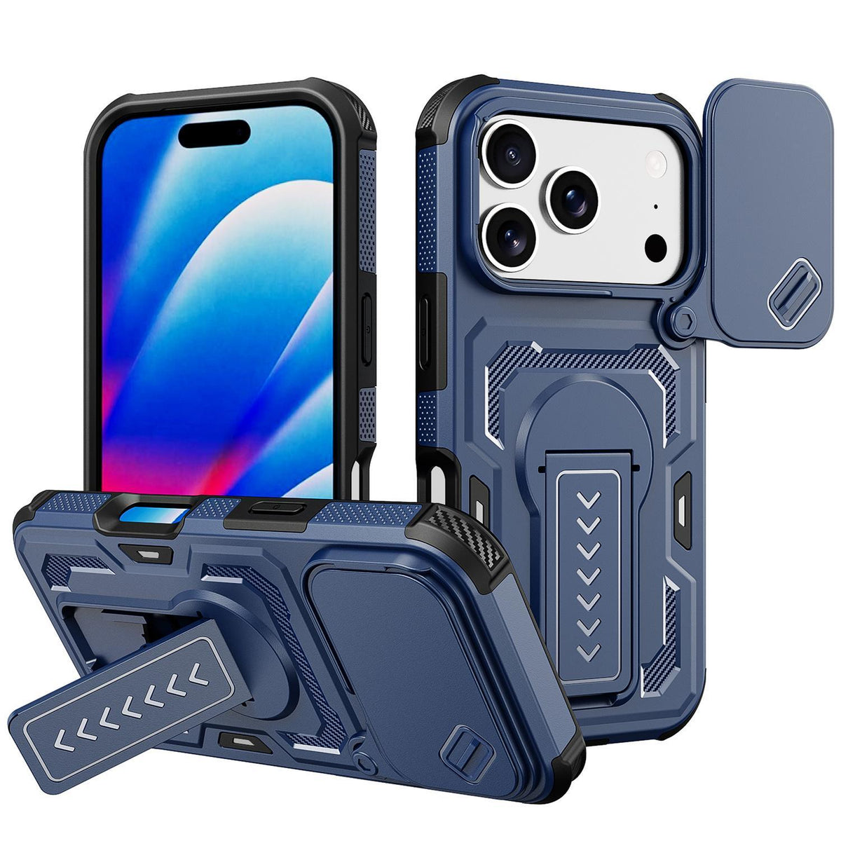 Compatible with iPhone 18 Pro Max Slid Camera Shield Invisible Holder PC Dual-Layer TPU Phone Case - Blue