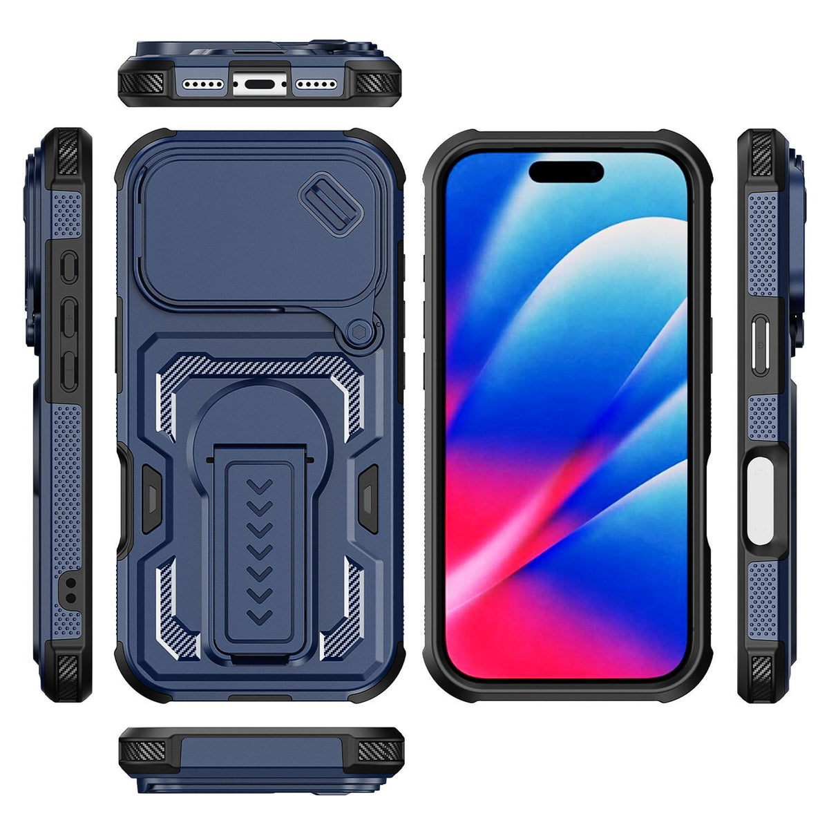 Compatible with iPhone 18 Pro Max Slid Camera Shield Invisible Holder PC Dual-Layer TPU Phone Case - Blue